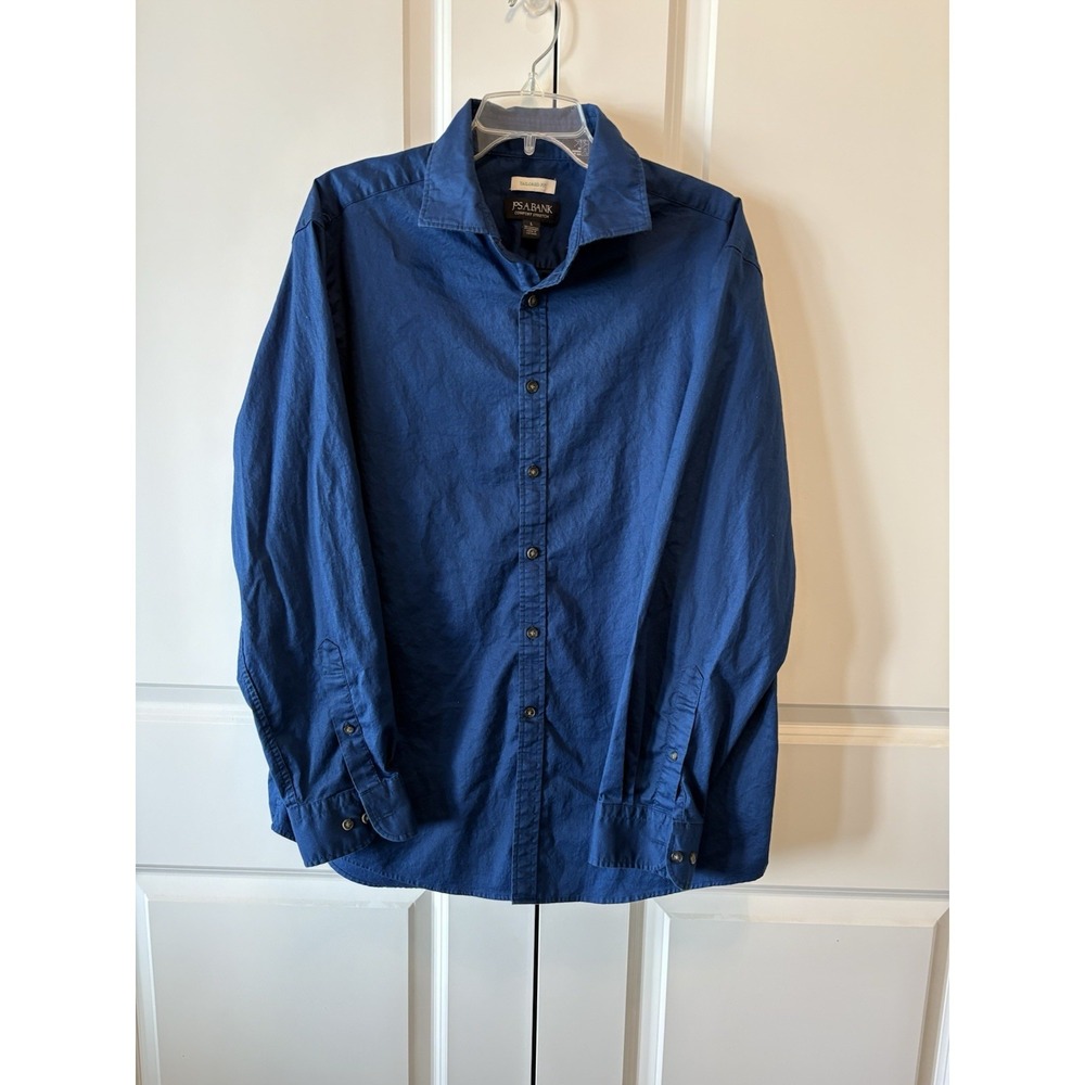 Jos. A. Bank Comfort Stretch Tailored Fit Dress Shirt Mens L Blue Non-Iron